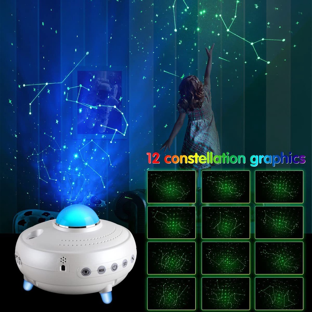Đèn LED Chiếu 4 Trong 1 Phiên Bản Mới 2023 Galaxy 12 Chòm Sao 5 Hành Tinh Ánh Sáng Trắng Tiếng Ồn Bluetooth 5.0HIFI