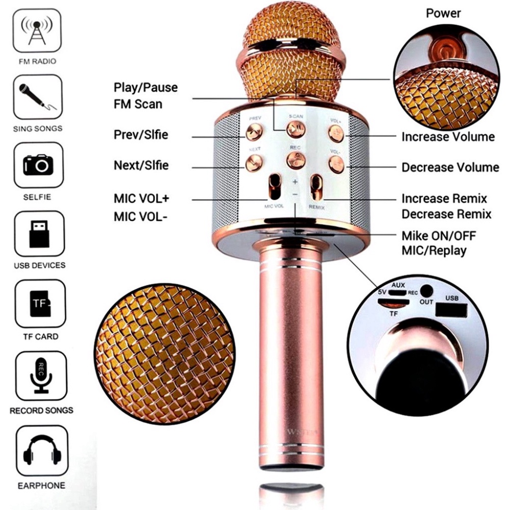 Mic Hát Karaoke Cầm Tay Không Dây - Micro Karaoke Bluetooth Bảo Hành 12 Tháng | BigBuy360 - bigbuy360.vn