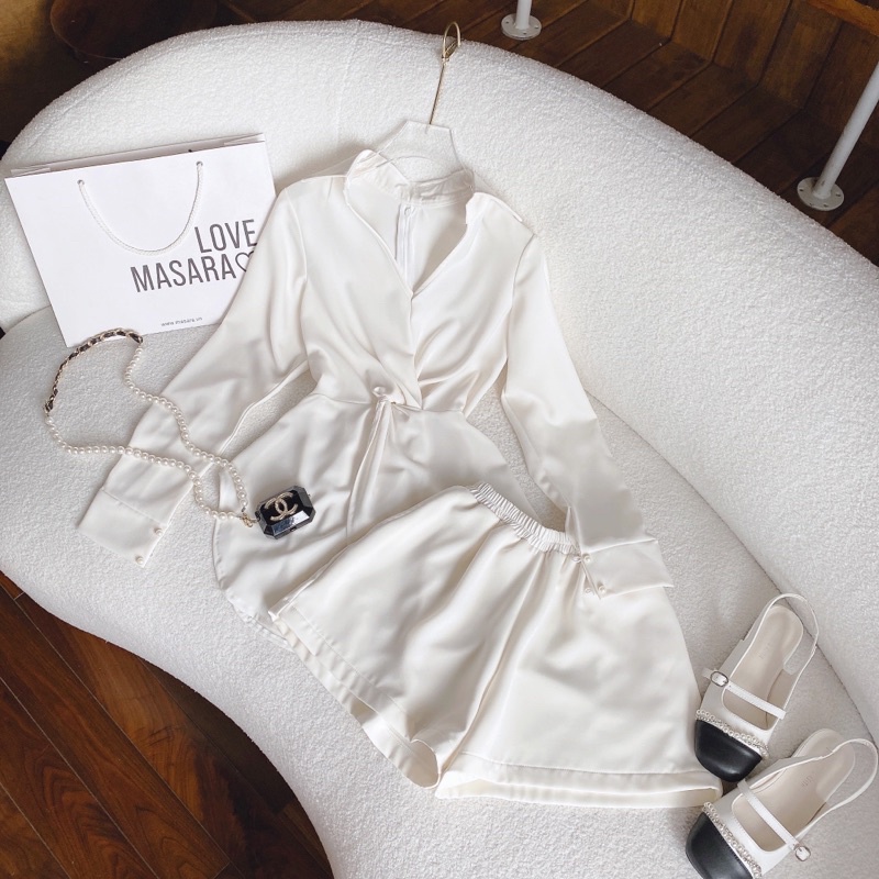 SET ÁO SƠ MI XOĂN EO BỤNG + QUẦN SHORT TRẮNG