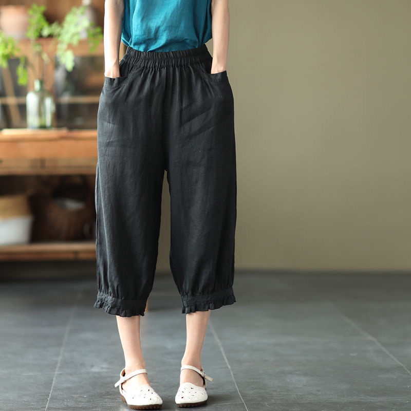 Quần Cotton Mỏng Ống Rộng Lưng Thun Phối Túi Thời Trang Dành Cho Nữ