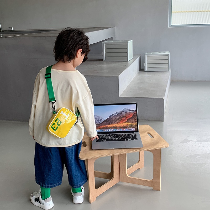 Bololo Túi Da PU Đeo Chéo Mini In Chữ Đơn Giản Thời Trang Dành Cho Bé Trai