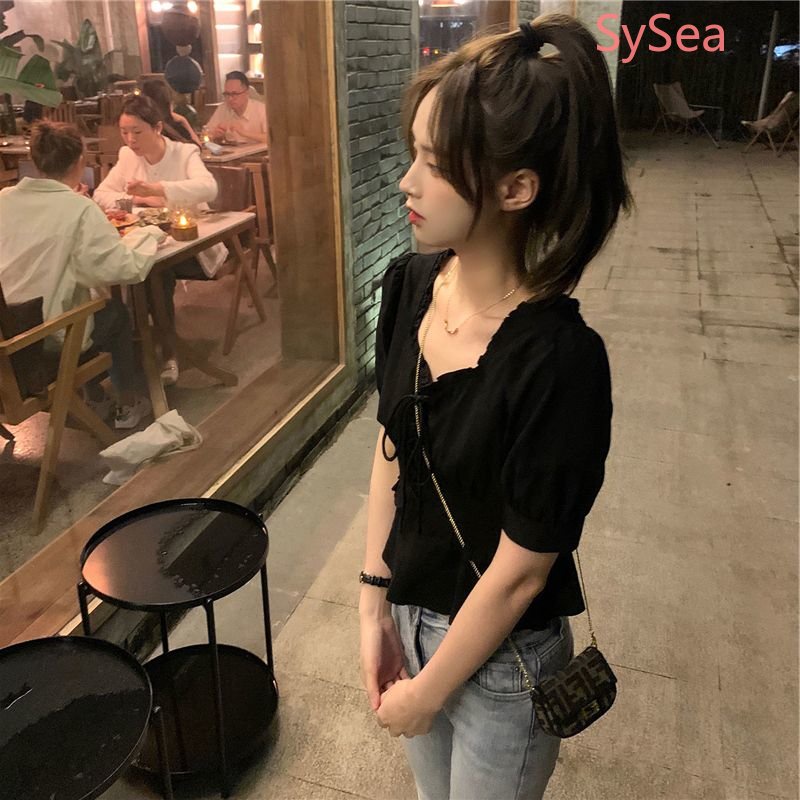 Plus Áo Kiểu Tay Ngắn Rút Dây Phong Cách Vintage Pháp Cho Nữ