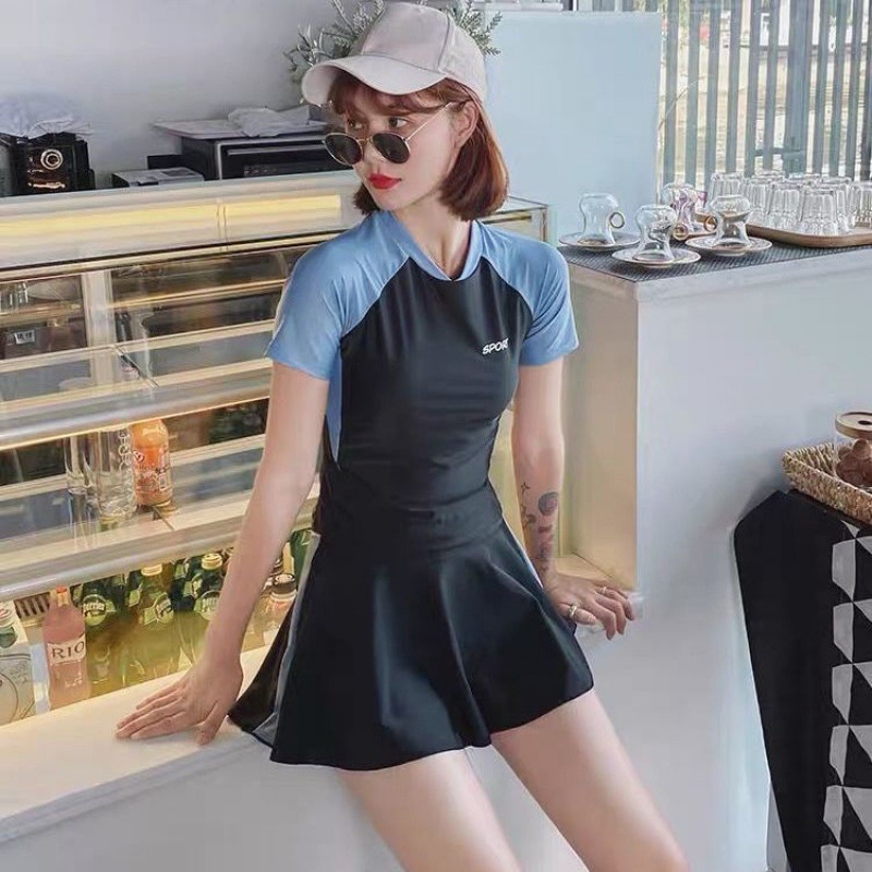 Đồ bơi nữ kín đáo tay ngắn- Bikini đi biển 2 mảnh áo tắm có tay váy xoè- đồ bơi học sinh nữ | BigBuy360 - bigbuy360.vn