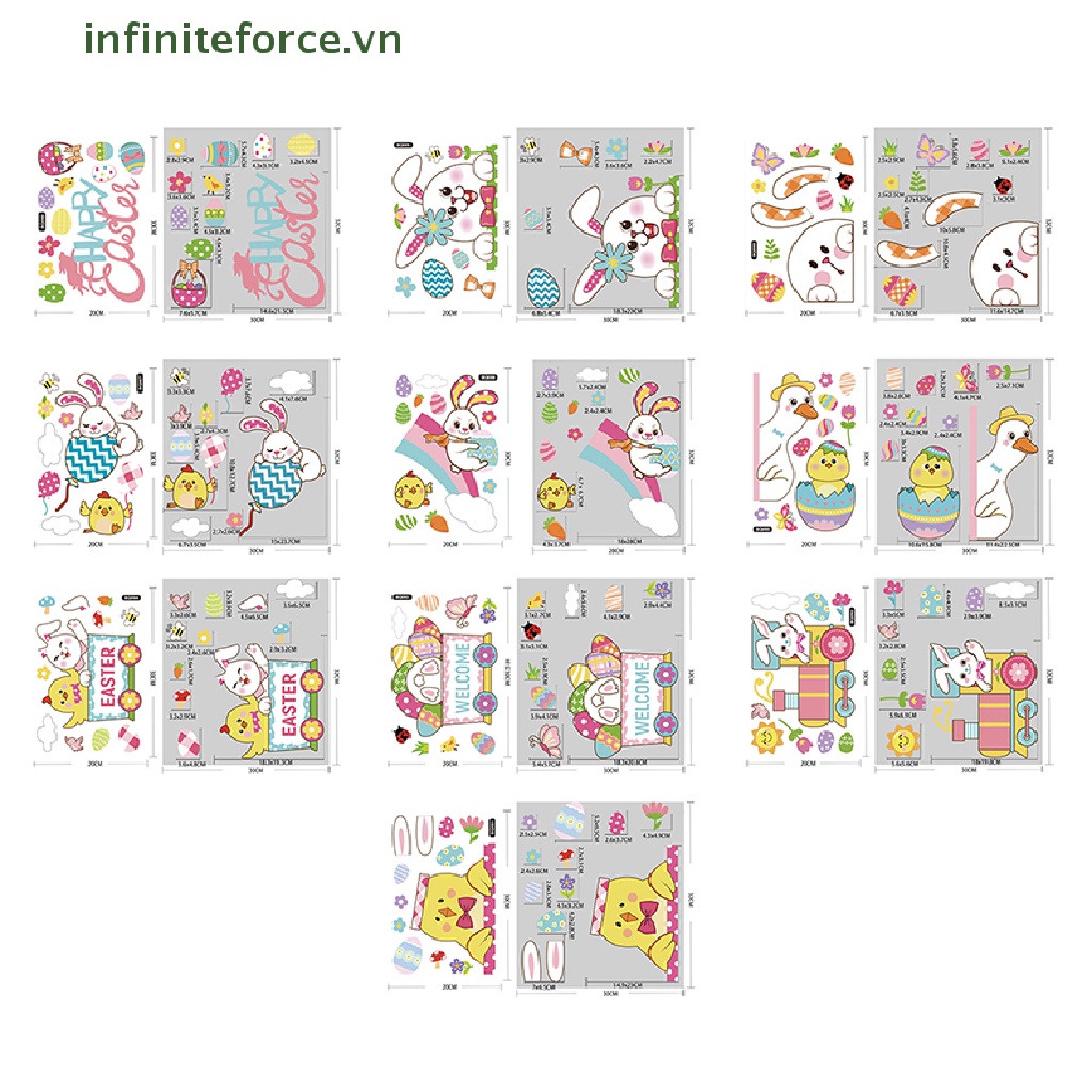 1 Sticker Dán Cửa Kính Hình Thỏ Và Trứng Phục Sinh Kích Thước 20X30Cm