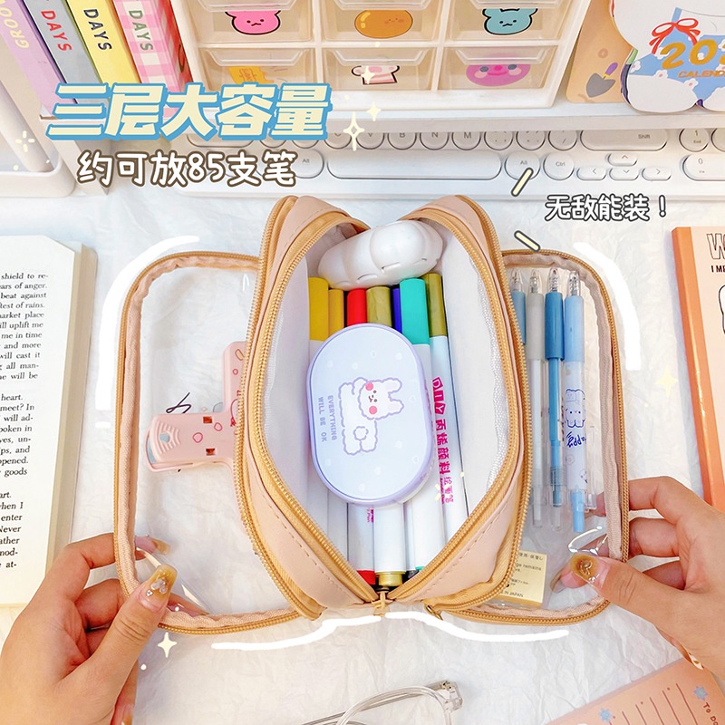 Túi Đựng Bút Trong Suốt Họa Tiết Hoạt Hình Sáng Tạo Dễ Thương