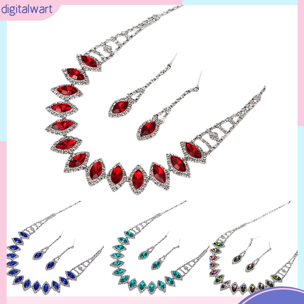 Bộ Vòng cổ + Bông Tai Đính Kim Cương Giả Hình Giọt Nước Cho Nữ