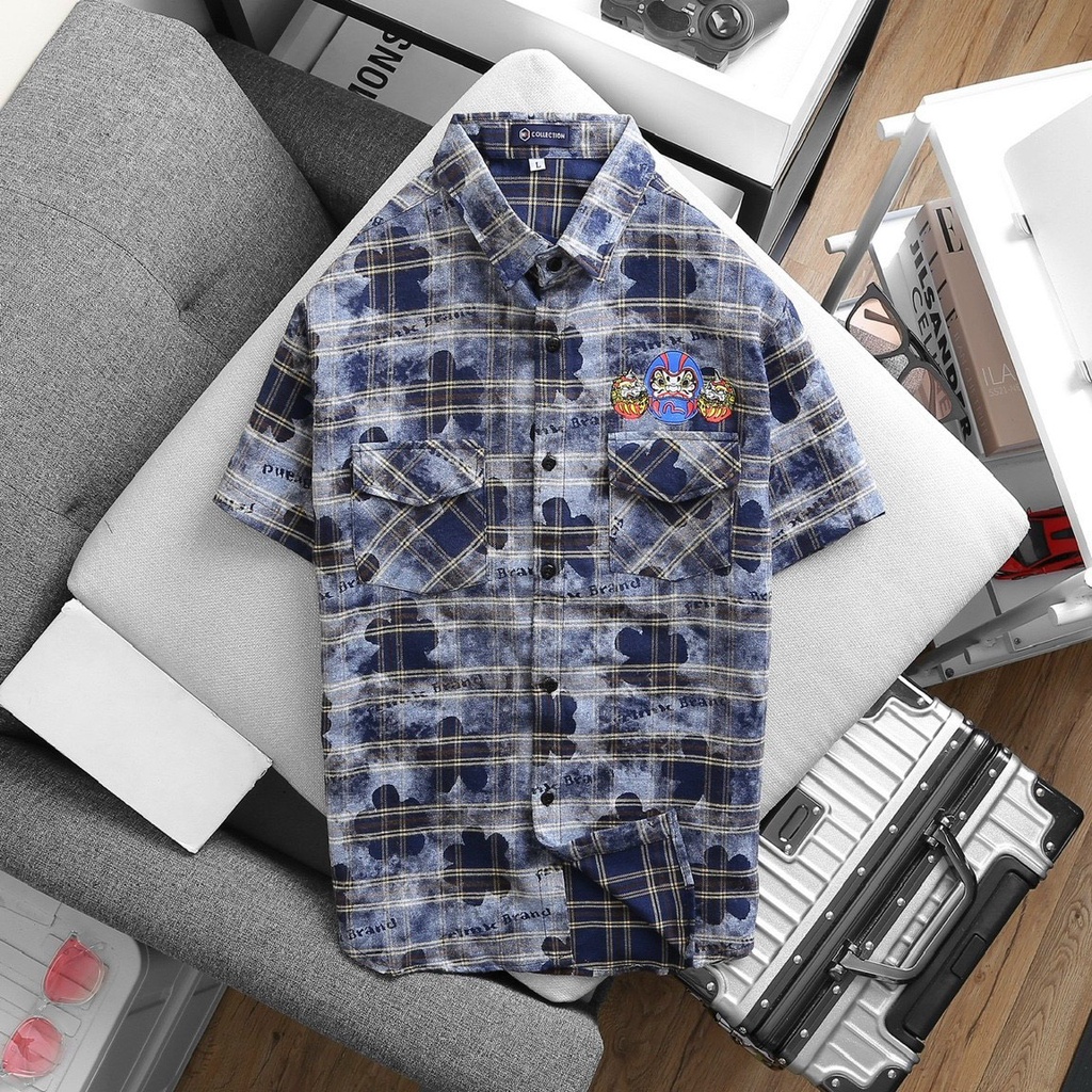 Áo sơ mi nam caro ngắn tay vải cotton mềm  Thiết kế hot trend