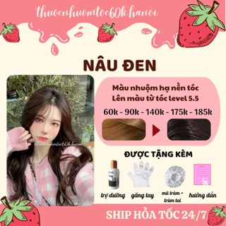 Thuốc nhuộm tóc màu Nâu Trà Đen/Nâu Đen/Nâu Tối kèm oxy trợ dưỡng găng tay