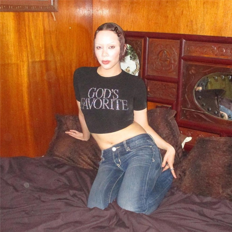 Áo Thun Lửng Ngắn Tay Đính Đá Phong Cách Trẻ Trung Dành Cho Nữ