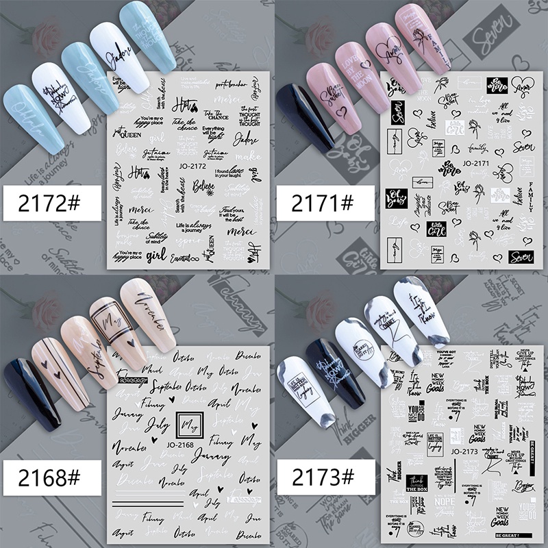 Sticker Dán Móng Nghệ Thuật Họa Tiết Chữ Cái Tiếng Anh
