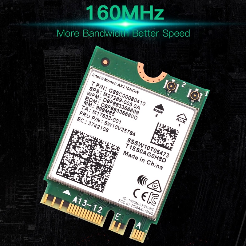 Thẻ Wifi 6 Không Dây Phiên Bản 006 6E Bluetooth 5.3 Intel AX210 3000Mbps M.2 AX210NGW 2.4G / 5G / 6G 802.11X 6