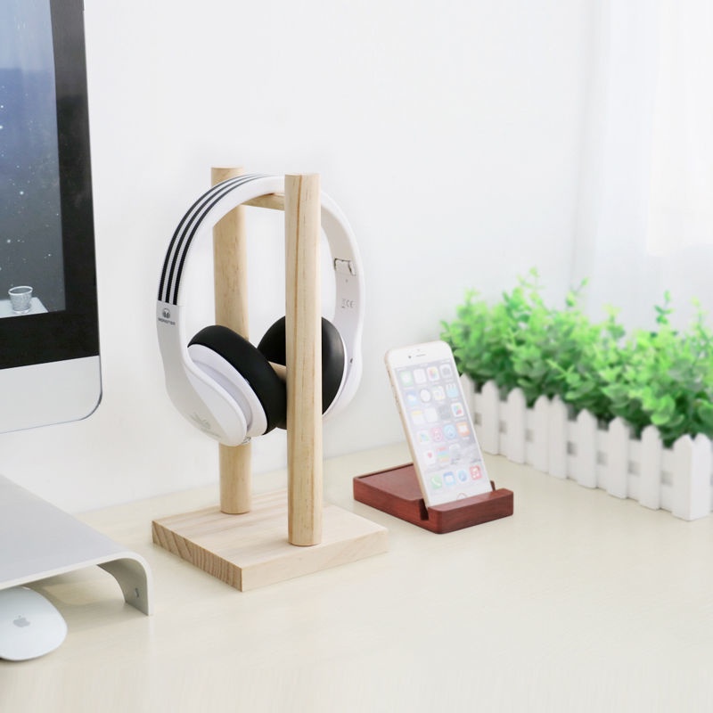 Giá Đỡ Tai Nghe / Bút Hai Đầu Bằng Gỗ Trơn Sáng Tạo