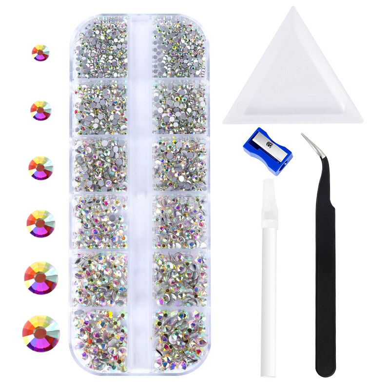 Set 12 Hộp Hạt Đá Đính Móng Tay Kèm 1500 Phụ Kiện