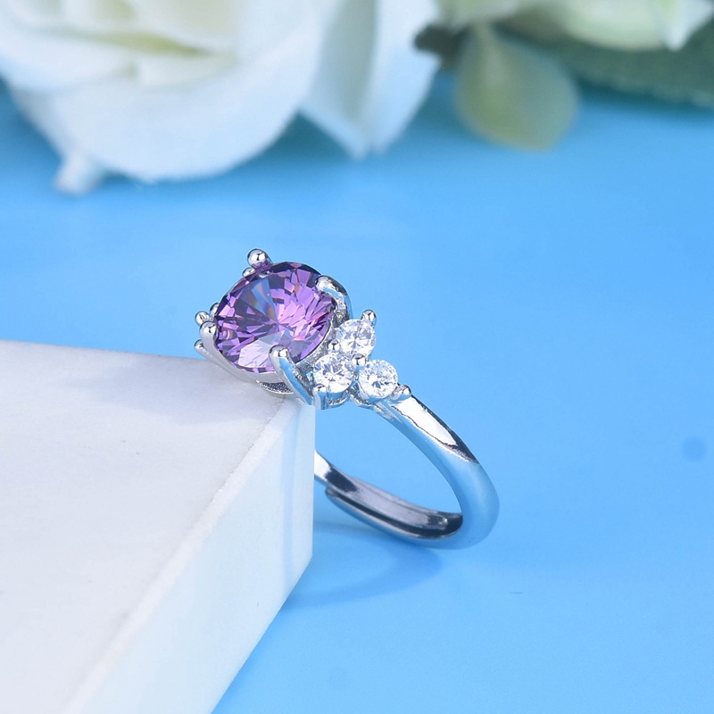 Jenanral Nhẫn Bạc Zircon Tròn Màu Tím Sáng Bóng Lãng Mạn Tinh Tế Cho Nữ Jewellry