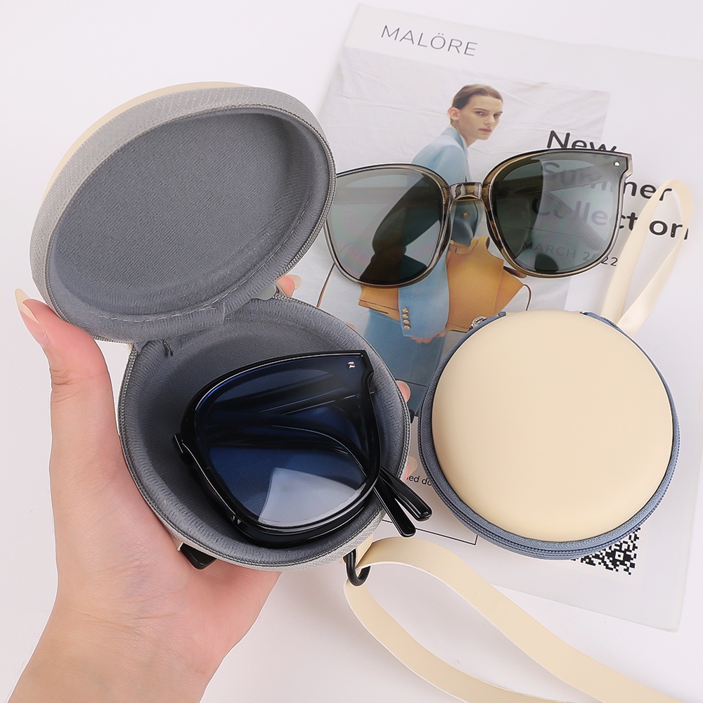 Hộp Đựng Mắt Kính Hình Tròn Bằng Da Có Khóa Kéo Chống Bụi Thời Trang