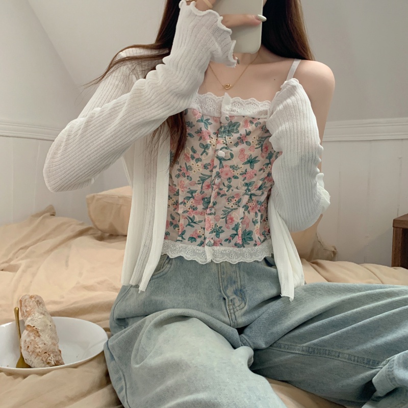 Áo Cardigan Dệt Kim Hai Dây Màu Sắc Ngọt Ngào Phong Cách Hàn Quốc Cho Nữ