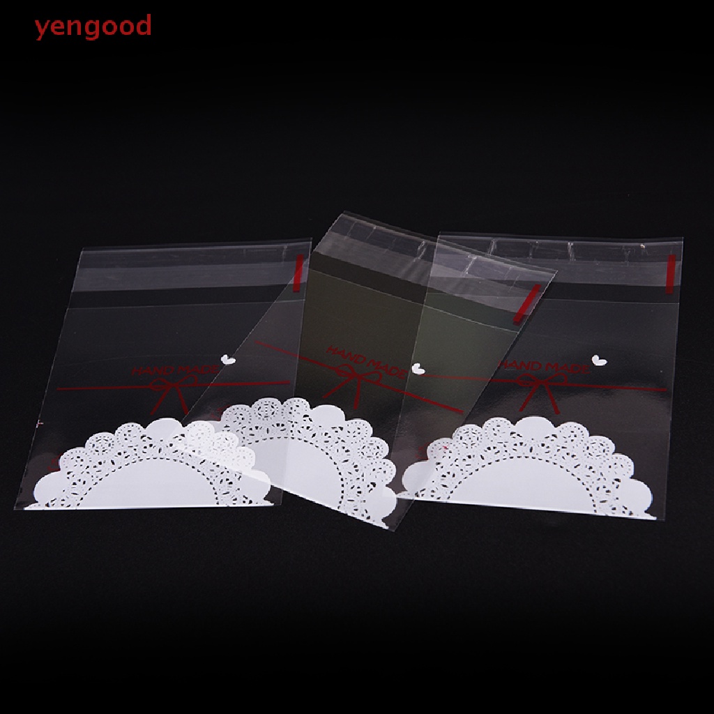 Set 100 Túi Nhựa Đựng Bánh Kẹo Tự Dính In Họa Tiết Ren Nơ Xinh Xắn