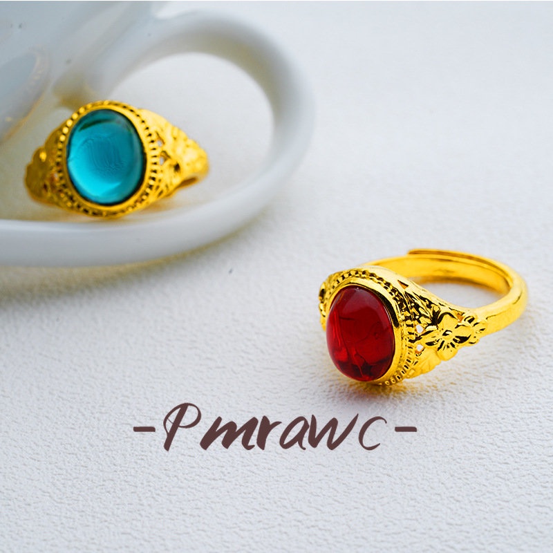 Pmrawc | Nhẫn Vàng 24K Đính Đá Ngọc Lam Au999 FS383