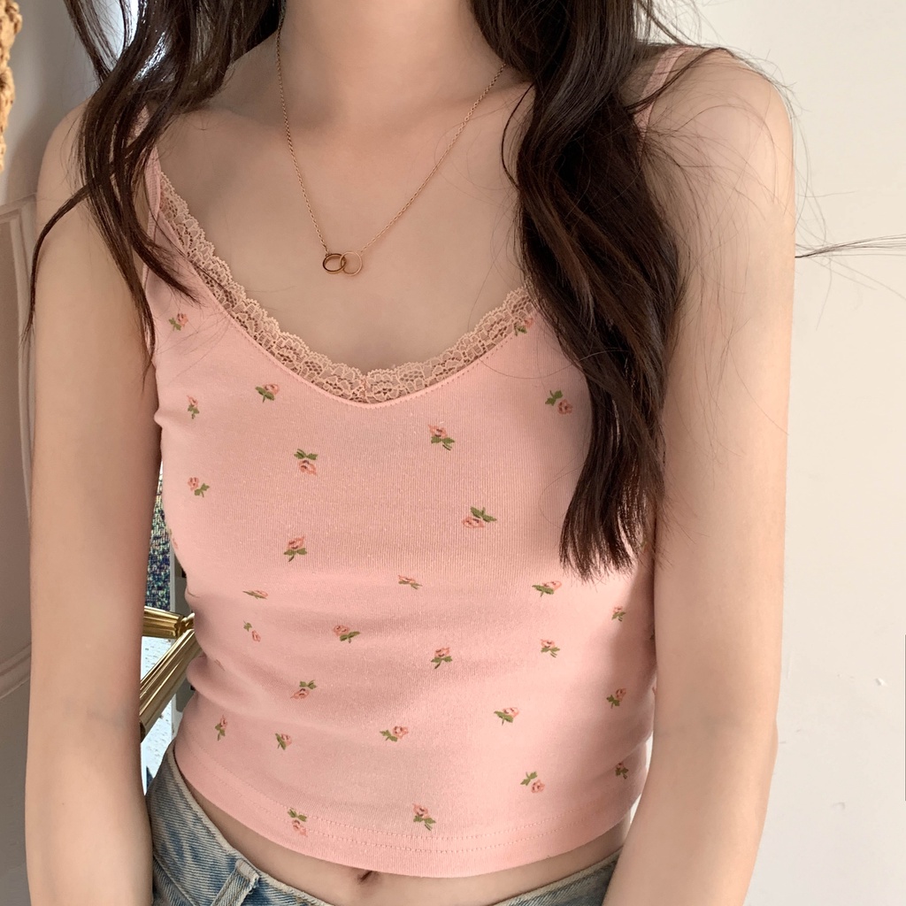 Áo hai dây SUXI họa tiết hoa thời trang xuân hè quyến rũ cho nữ