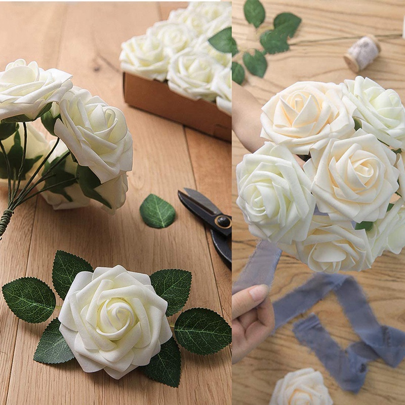Set 10 Bông Hoa Hồng Giả 8cm Trang Trí Tiệc Cưới