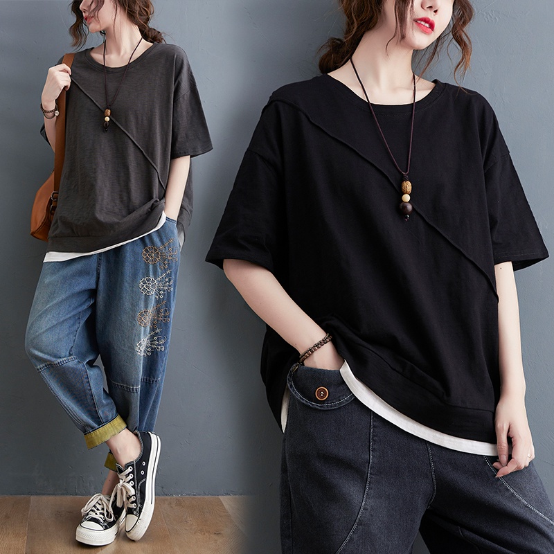 A427 áo phong bigsize freesize thun cỡ lớn rộng thoải mái cách điệu viền chéo thời trang