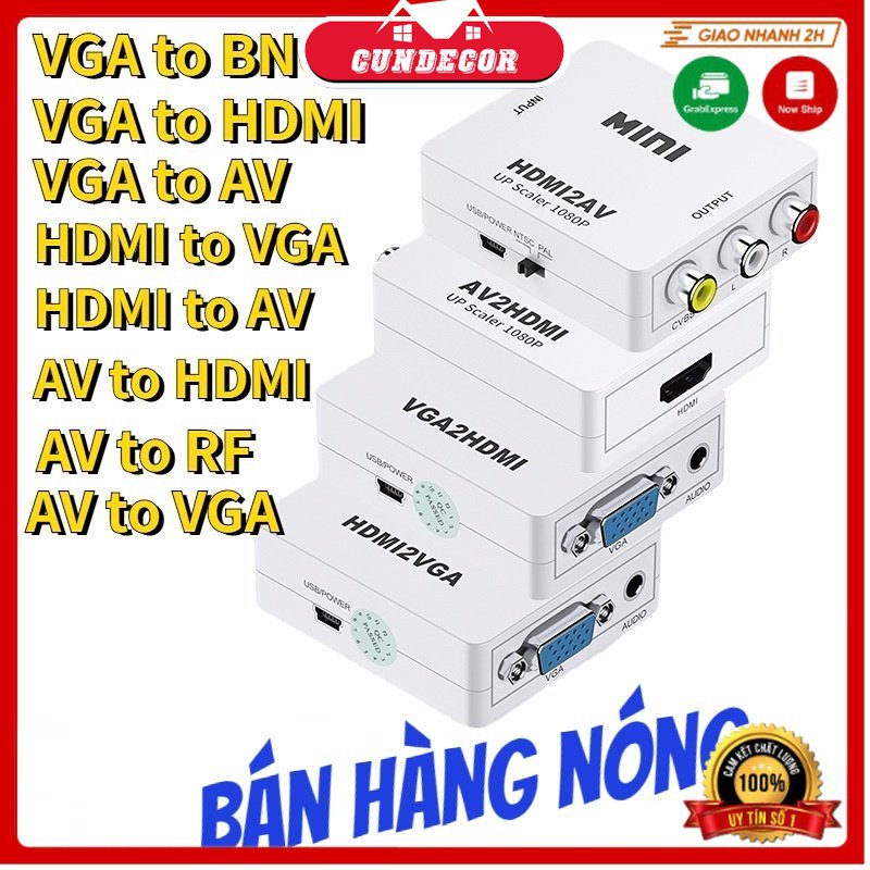 Bộ chuyển đổi VGA sang BNC, VGA to AV,VGA to HDMI,HDMI to AV,HDMI to VGA,AV to RF,AV to HDMI,AV to VGA.
