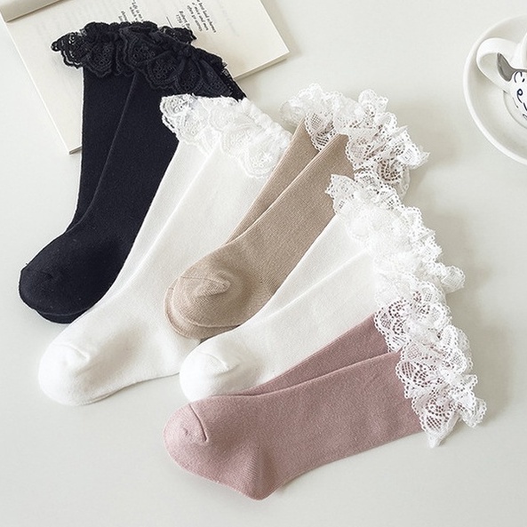 Tất Cao Cổ Công Chúa Thêu Ren Cho Bé Gái Từ Sơ Sinh Đến 2 Tuổi Chất Cotton Siêu Mềm Mịn