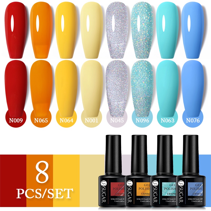 Bộ gel sơn móng tay UR SUGAR với 8 màu sắc lấp lánh tùy chọn 7.5ml