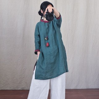 Đầm Cotton Lanh Dáng Rộng Cỡ Lớn Phong Cách Retro Hợp Mùa Xuân Hè Cho Nữ