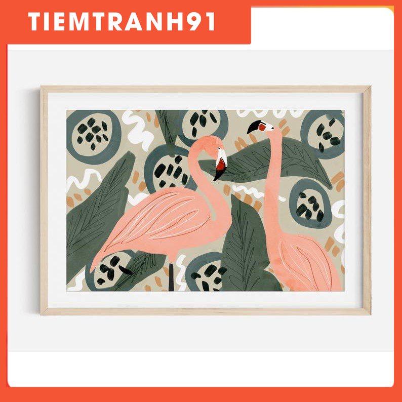 Tranh treo tường | Tranh nghệ thuật trừu tượng - Flamingo Wall Art, Flamingo Print, Horizontal Wall 