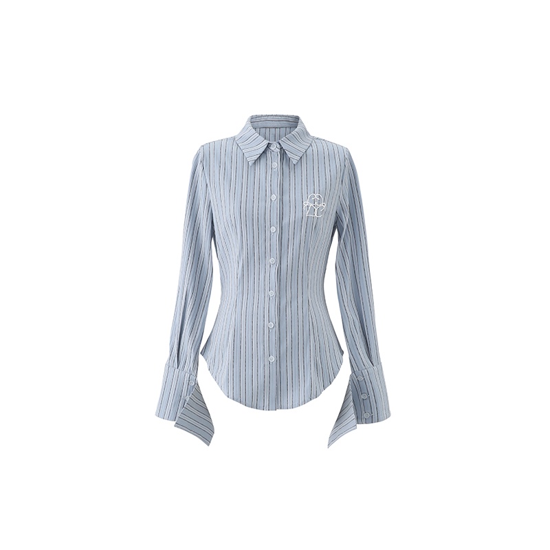 Áo sơ mi SUXI ôm eo họa tiết kẻ sọc thời trang xuân thu dễ phối đồ cho nữ