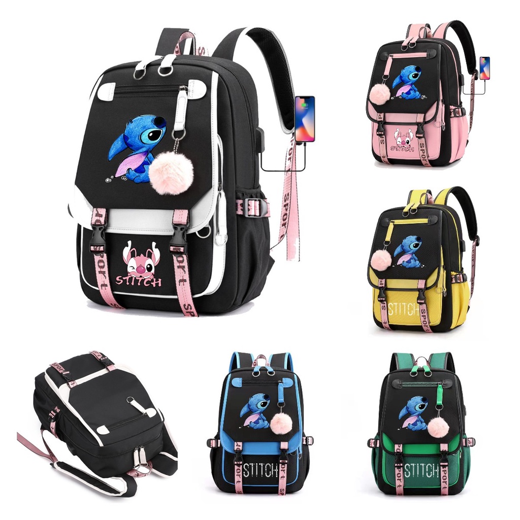Ba Lô Thiết Kế Hoạt Hình Stitch Có Cổng Sạc Usb