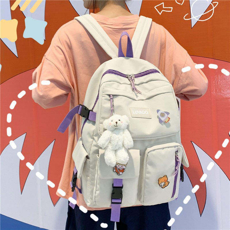 Balo Nữ Ulzzang Đi Học Basic Trơn Unisex Vải Dù Mịn Giá Rẻ BL4