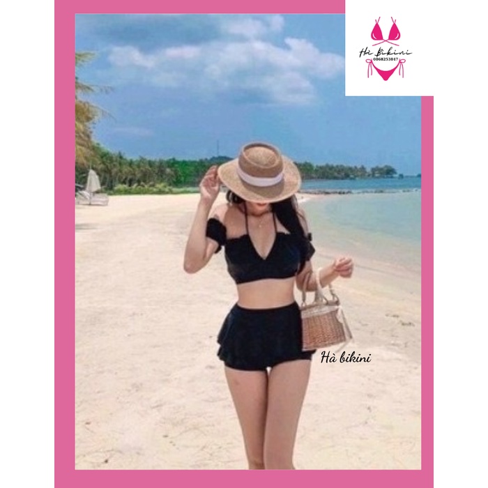Bikini, đồ bơi đi biển 2 mảnh nữ áo tay phồng Hiền Hồ phối váy 2 tầng xinh xắn HÀ_BIKINI M67