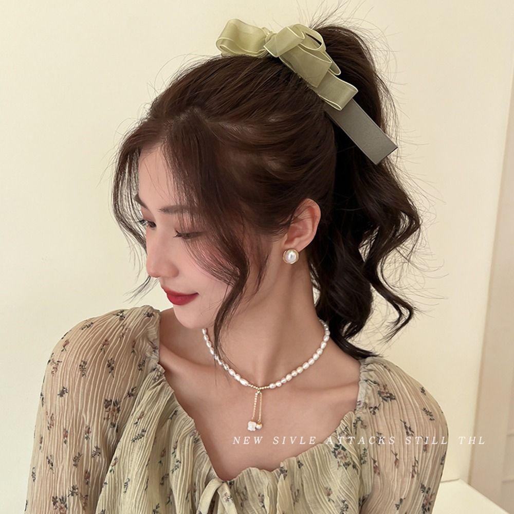 BACK2LIFE Kẹp Tóc Đính Nơ Ruy Băng Phong Cách Hàn Quốc Cho Nữ