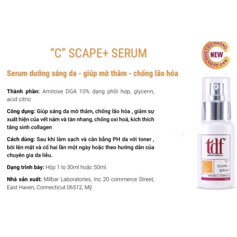 TDF Vitamin C Scape serum Vitamin C 30ML  siêu  dưỡng chất cho Da khỏe mạnh Chính hãng