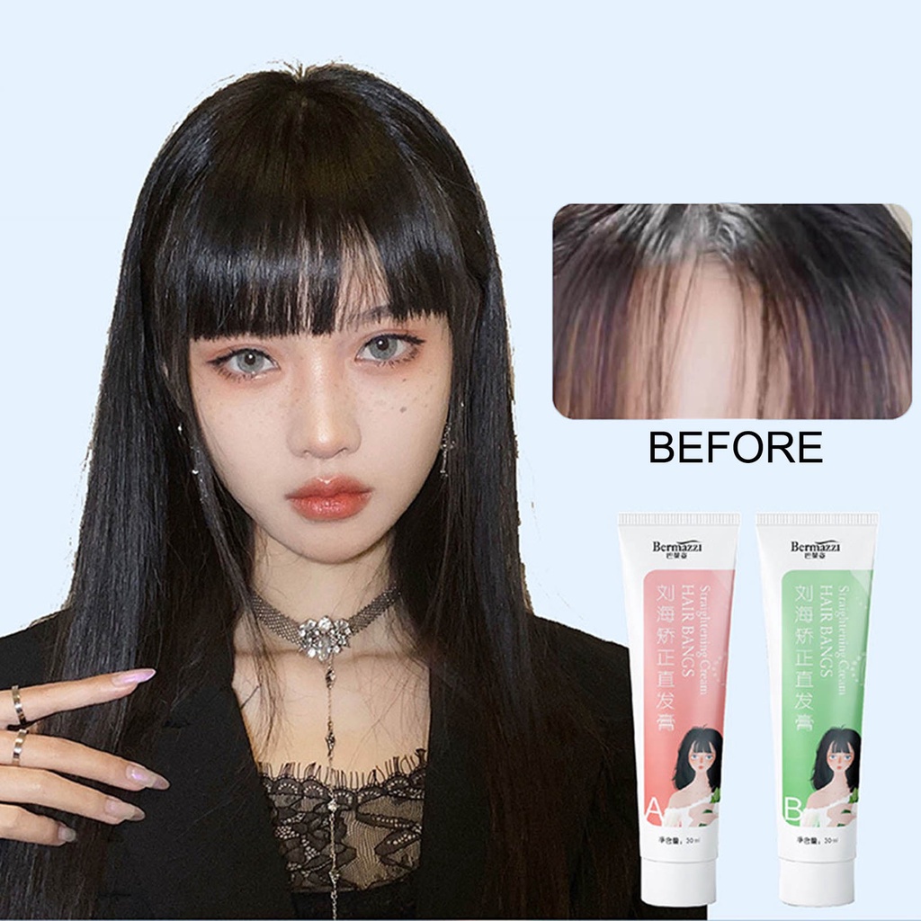 Bangs Kem Làm Thẳng Tóc Mái Làm Mềm Mái Tóc Mái Thẳng Có Chứa Protein ，Bộ 2 Kem Dưỡng Tóc 30ml Không Gây Kích Ứng Da Đầu， Kem Tạo Kiểu và Duỗi Tóc Mái Chỉnh Protein Kem Làm Mềm Tóc Mềm Mượt Dưỡng Tóc cho người lớn và trẻ em