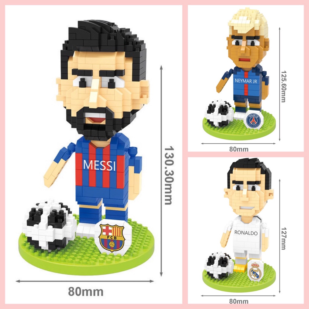Mô hình lắp ráp hình cầu thủ bóng đá Messi, Cr7 phong cách thể thao, bộ sưu tập xếp hình bóng đá