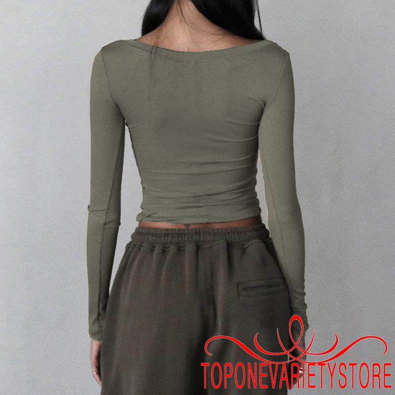 Áo Thun Lửng Tay Dài 1 / 2 Nút Thời Trang Nữ