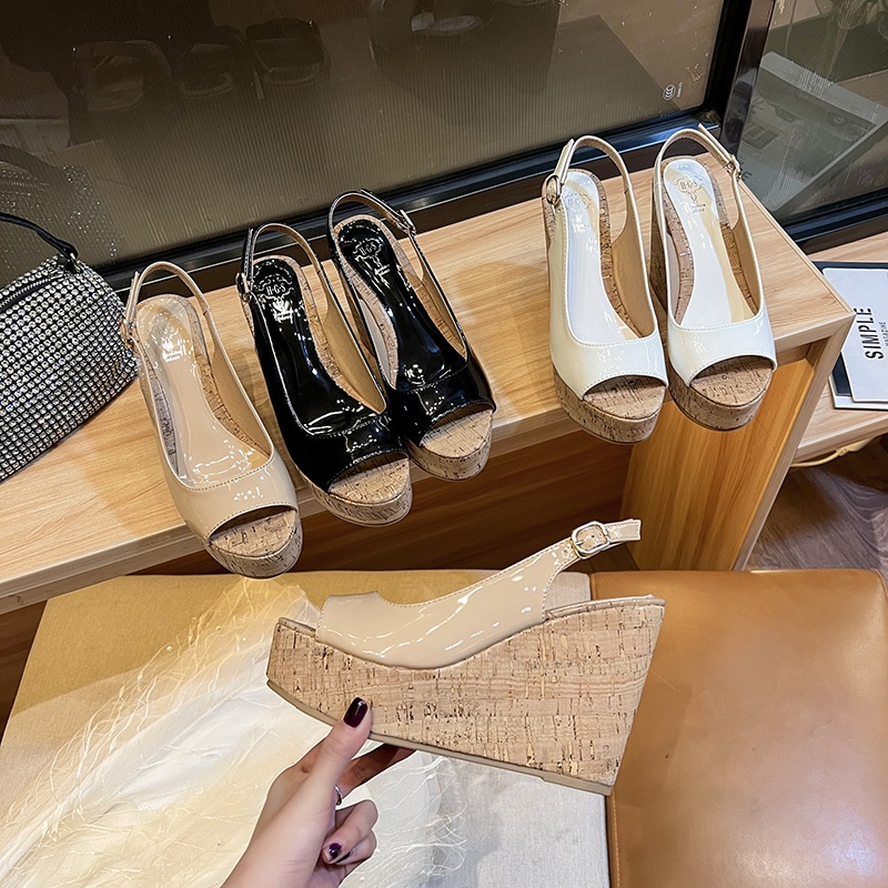 Xăng đan Cao Gót Hở Mũi Chất Liệu Da Bóng Thời Trang Mùa Hè Cho Nữ