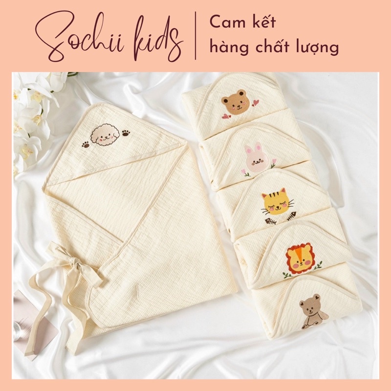 Ủ choàng vải xô 3 lớp Molli kích thước 80x80cm cho bé