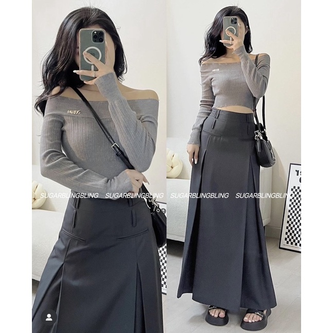 CHÂN VÁY XÁM DÀI 2 LƯNG V17 | Sugarblingbling