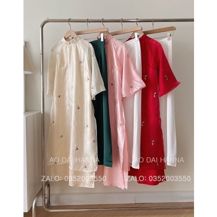 Áo dài cách tân dáng suông Hanna thêu hoa cao cấp mẫu mới nhất 2023, tay loe cánh tiên mặc đám cưới hỏi lễ tết sự kiện