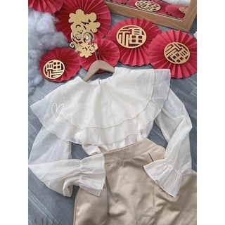 SET ÁO VOAN TRẮNG CHÂN VÁY NUDE