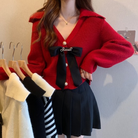 Áo Khoác Cardigan Dệt Kim Dáng Ngắn Cổ Chữ v Thắt Nơ Phong Cách Retro Dành Cho Nữ