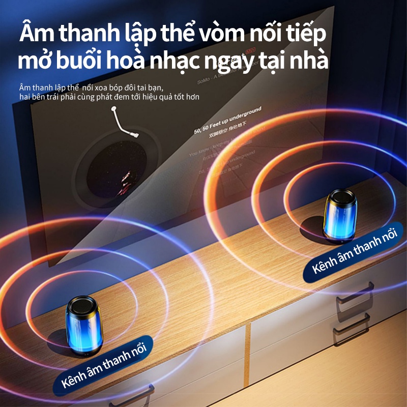 Loa bluetooth không dây Mini Bass Mạnh Smart Âm thanh lập thể 360° Thời lượng sử dụng dài Ánh đèn cool ngầu đầy màu sắcT