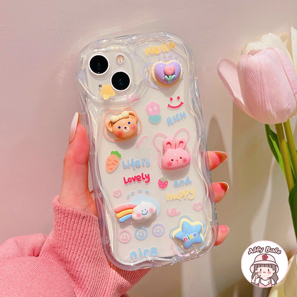 Ốp Điện Thoại TPU Mềm Chống Bụi Hình Thỏ Cầu Vồng 3D Cho IPhone 14 Pro Max 13 12 11 Pro Max