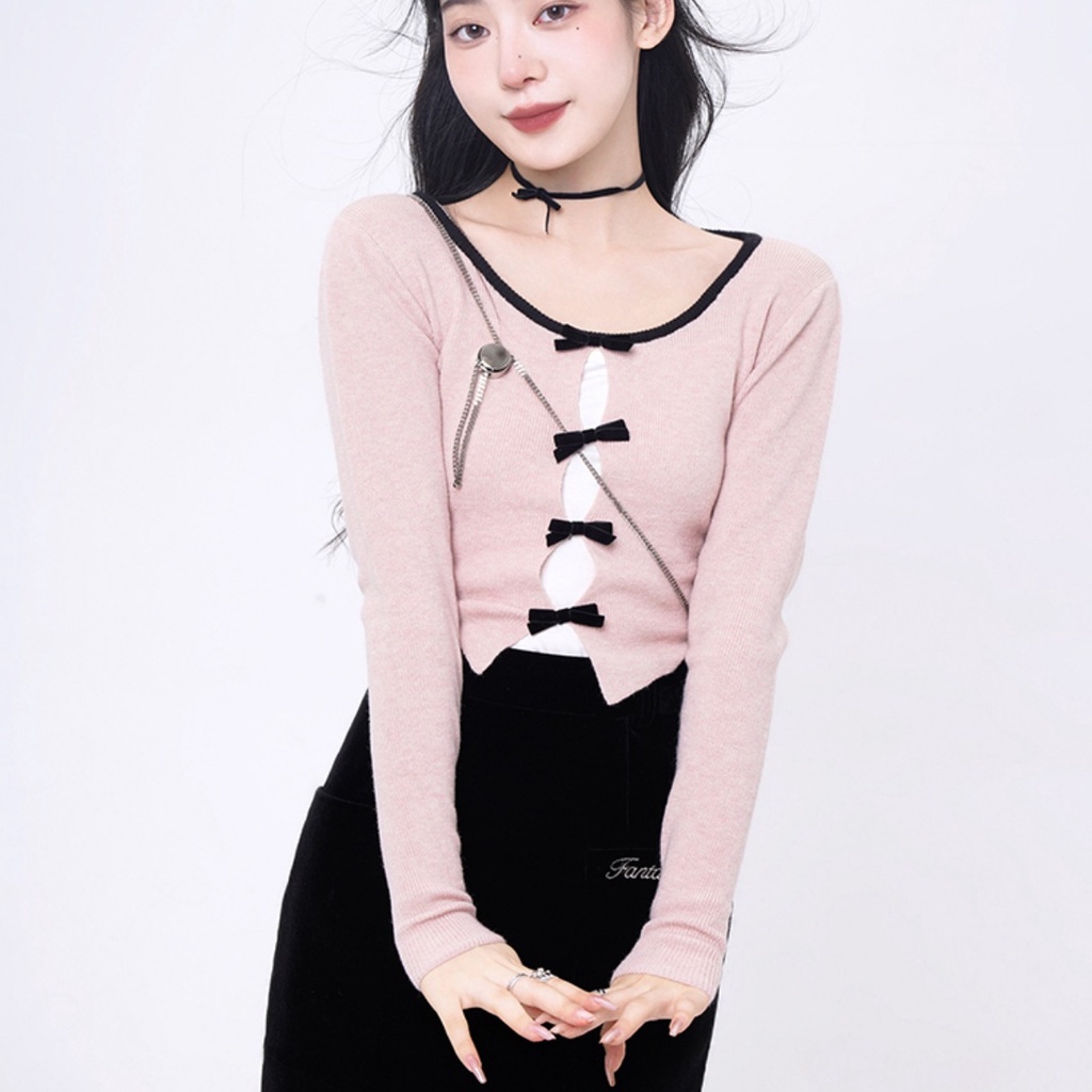 SUXI Áo Croptop Dệt Kim Tay Dài Dáng Ôm Thiết Kế Đơn Giản Thời Trang Mùa Xuân Mới Cho Nữ