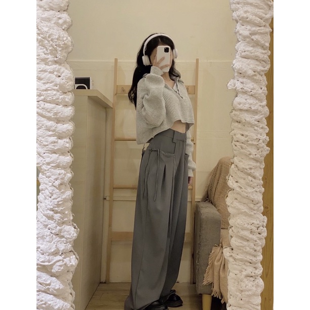 Quần ống rộng thắt hai dây bên túi - Q054