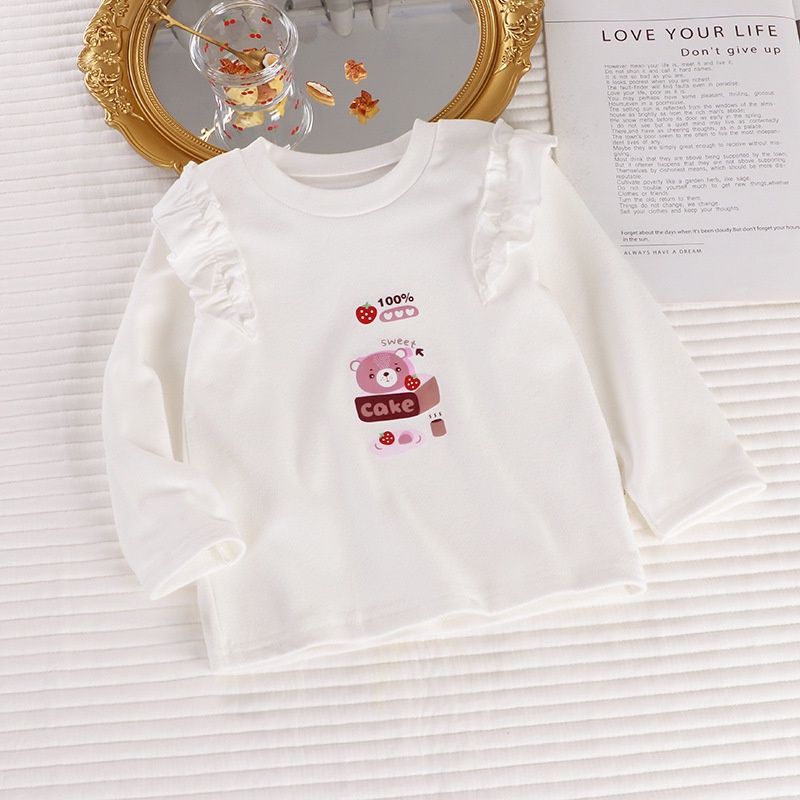 80-140cm Mùa Xuân Phong Cách Mới Bé Gái Đáy Áo Sơ Mi Phiên Bản Hàn Quốc Thường Ngày Nhung Đức Áo Thun Dài Tay Cho Bé Gái Ren Tay Áo Quần Áo Trẻ Em